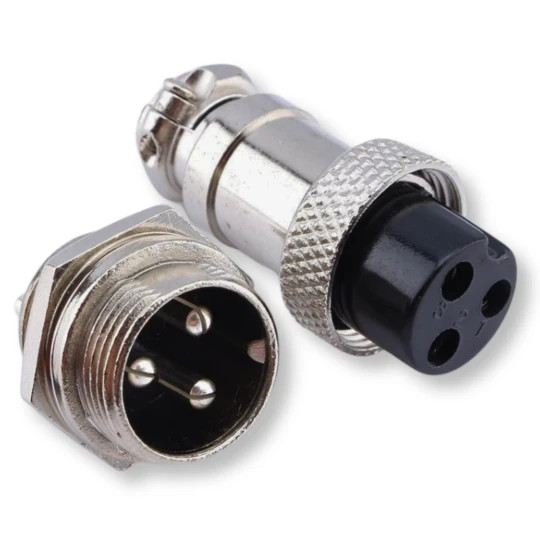 Zdjęcie produktu Wtyk + Gniazdo złącze przemysłowe GX16 NC/CB komplet 3-PIN metalowe IP55 (1)