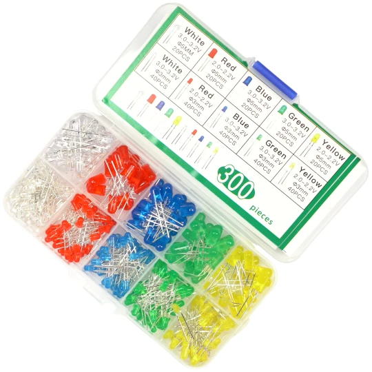 Zdjęcie produktu Zestaw 300 diod LED 3mm i 5mm Czerwone Zielone Niebieskie + organizer (1)