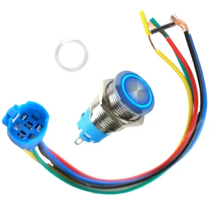 Przełącznik monostabilny wandaloodporny 16mm niebieski LED 12V-24V 5 pin