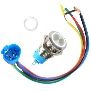 Przełącznik przycisk monostabilny wytrzymały 16mm biały LED 3V-6V + gniazdo