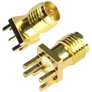 Gniazdo RP-SMA żeńskie do druku boczne PCB 1,5-1,6 mm 50 Ohm złocony styk