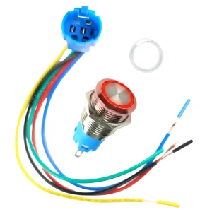 Przełącznik monostabilny wandaloodporny 16mm LED czerwony 12-24V + gniazdo